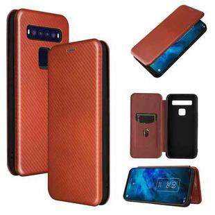 For TCL 10 5G UW(US Version) Carbon Fiber Texture Horizontal Flip TPU + PC + PU Leather Case with Card Slot(Brown)