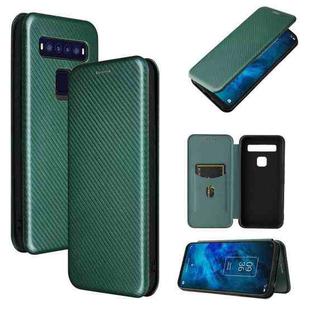 For TCL 10 5G UW(US Version) Carbon Fiber Texture Horizontal Flip TPU + PC + PU Leather Case with Card Slot(Green)