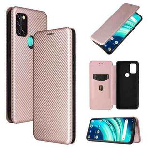 For UMIDIGI A9 Carbon Fiber Texture Horizontal Flip TPU + PC + PU Leather Case with Card Slot(Pink)