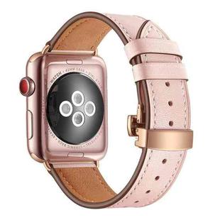 Genuine Leather + Butterfly Rose Gold Buckle Watch Band For Apple Watch Ultra 49mm&Watch Ultra 2 49mm / Series 9&8&7 45mm / SE 3&SE 2&6&SE&5&4 44mm / 3&2&1 42mm(Pink)