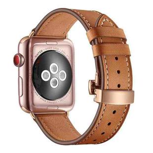 Genuine Leather + Butterfly Rose Gold Buckle Watch Band For Apple Watch Series 7 45mm / 6 & SE & 5 & 4 44mm / 3 & 2 & 1 42mm(Brown)