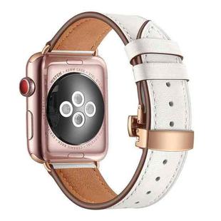 Genuine Leather + Butterfly Rose Gold Buckle Watch Band For Apple Watch Series 7 41mm / 6 & SE & 5 & 4 40mm / 3 & 2 & 1 38mm(White)
