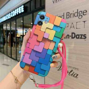 For iPhone 12 mini 3D Cube IMD Shockproof Protective Case with Lanyard (Irregular)