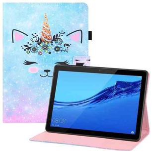 For Huawei MediaPad M5 lite 10.1 Colored Drawing Horizontal Flip PU Leather Case with Holder & Card Slots & Wallet(Smiley Cat)