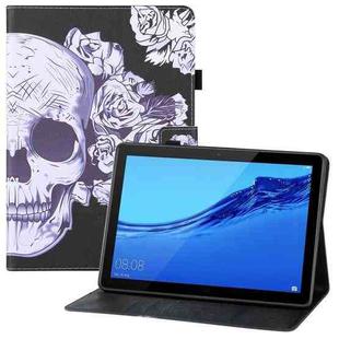 For Huawei MediaPad M5 lite 10.1 Colored Drawing Horizontal Flip PU Leather Case with Holder & Card Slots & Wallet(Flower Skull)