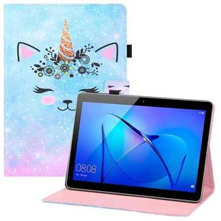 For Huawei MediaPad T3 7.0(3G) Colored Drawing Horizontal Flip PU Leather Case with Holder & Card Slots & Wallet(Smiley Cat)