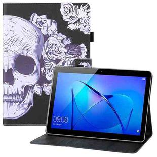 For Huawei MediaPad T3 7.0(3G) Colored Drawing Horizontal Flip PU Leather Case with Holder & Card Slots & Wallet(Flower Skull)