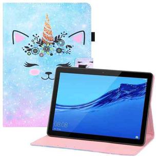 For Huawei MediaPad T5 Colored Drawing Horizontal Flip PU Leather Case with Holder & Card Slots & Wallet(Smiley Cat)