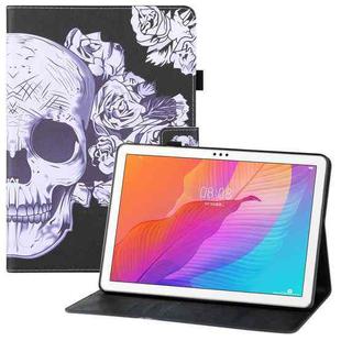 For Huawei Enjoy Tablet 2 10.1 / MatePad T 10s Colored Drawing Horizontal Flip PU Leather Case with Holder & Card Slots & Wallet(Flower Skull)