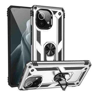 For Xiaomi Mi 11 Shockproof TPU + PC Protective Case with 360 Degree Rotating Holder(Silver)