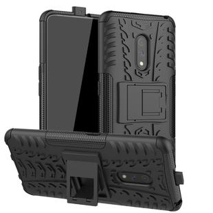 For OPPO Realme X Tire Texture TPU + PC Shockproof Case with Holder(Black)
