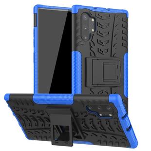 For Galaxy Note 10 Plus Tire Texture TPU + PC Shockproof Case with Holder(Blue)