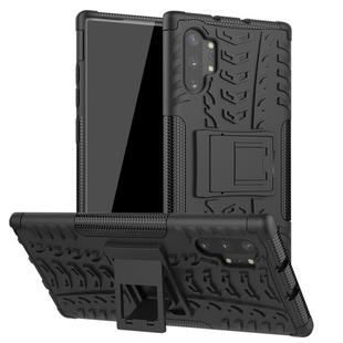 For Galaxy Note 10 Plus Tire Texture TPU + PC Shockproof Case with Holder(Black)