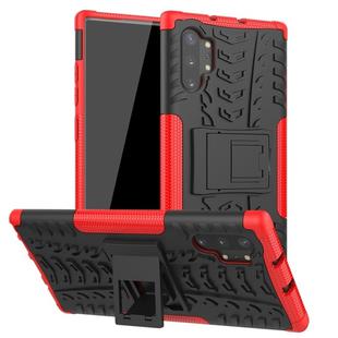 For Galaxy Note 10 Plus Tire Texture TPU + PC Shockproof Case with Holder(Red)