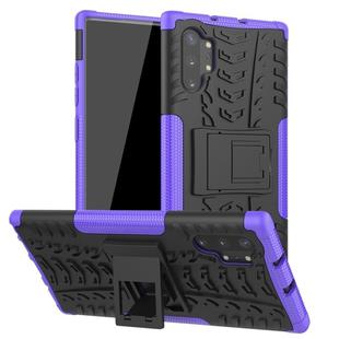 For Galaxy Note 10 Plus Tire Texture TPU + PC Shockproof Case with Holder(Purple)