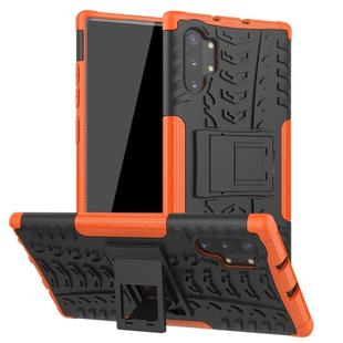 For Galaxy Note 10 Plus Tire Texture TPU + PC Shockproof Case with Holder(Orange)
