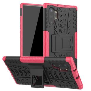 For Galaxy Note 10 Plus Tire Texture TPU + PC Shockproof Case with Holder(Pink)