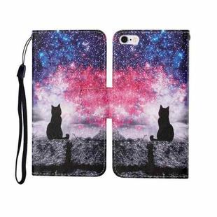For iPhone 6 Painted Pattern Horizontal Flip Leathe Case(Starry Cat)