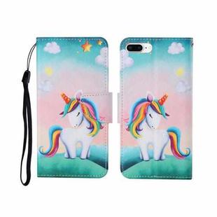For iPhone 7 Plus Painted Pattern Horizontal Flip Leathe Case(Rainbow Unicorn)