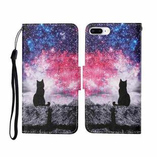 For iPhone 7 Plus Painted Pattern Horizontal Flip Leathe Case(Starry Cat)