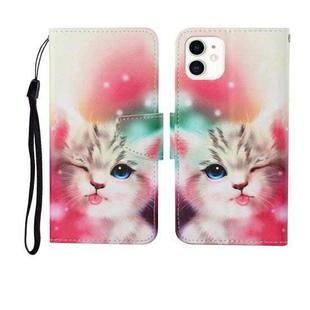 For iPhone 11 Painted Pattern Horizontal Flip Leathe Case(Cat)