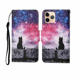 For iPhone 11 Pro Max Painted Pattern Horizontal Flip Leathe Case(Starry Cat)