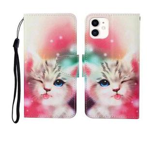 For iPhone 12 mini Painted Pattern Horizontal Flip Leathe Case(Cat)