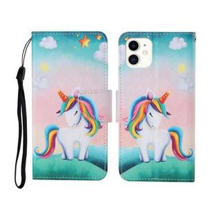For iPhone 12 mini Painted Pattern Horizontal Flip Leathe Case(Rainbow Unicorn)