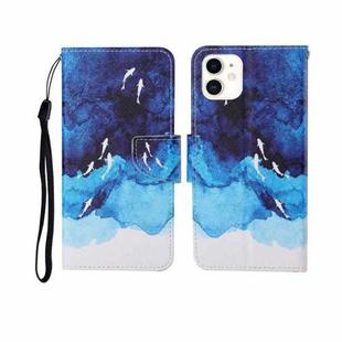 For iPhone 12 mini Painted Pattern Horizontal Flip Leathe Case(Watercolor Fish)