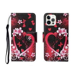 For iPhone 12 Pro Max Painted Pattern Horizontal Flip Leathe Case(Red Heart)