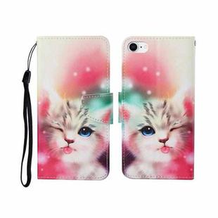 For iPhone SE (2020)/ 7 /8 Painted Pattern Horizontal Flip Leathe Case(Cat)