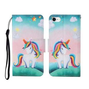 For iPhone SE (2020)/ 7 /8 Painted Pattern Horizontal Flip Leathe Case(Rainbow Unicorn)