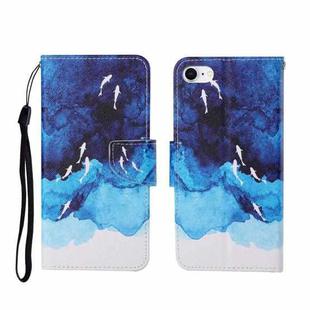 For iPhone SE (2020)/ 7 /8 Painted Pattern Horizontal Flip Leathe Case(Watercolor Fish)