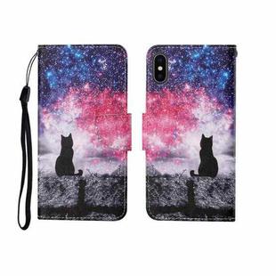 For iPhone X Painted Pattern Horizontal Flip Leathe Case(Starry Cat)