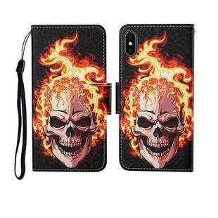 For iPhone X Painted Pattern Horizontal Flip Leathe Case(Flame Skull)