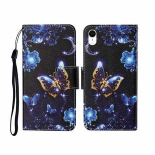 For iPhone XR Painted Pattern Horizontal Flip Leathe Case(Moon Butterfly)