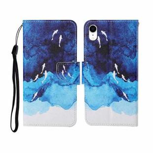 For iPhone XR Painted Pattern Horizontal Flip Leathe Case(Watercolor Fish)