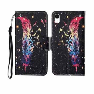 For iPhone XR Painted Pattern Horizontal Flip Leathe Case(Feather)