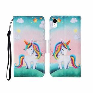 For iPhone XS Max Painted Pattern Horizontal Flip Leathe Case(Rainbow Unicorn)