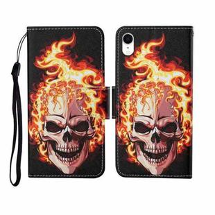 For iPhone XS Max Painted Pattern Horizontal Flip Leathe Case(Flame Skull)