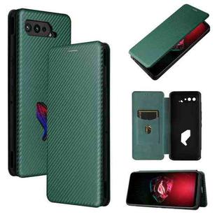 For Asus ROG Phone 5 Carbon Fiber Texture Horizontal Flip TPU + PC + PU Leather Case with Card Slot(Green)
