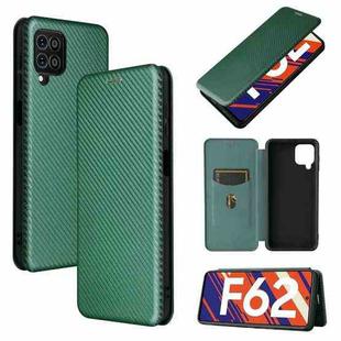 For Samsung Galaxy F62 Carbon Fiber Texture Horizontal Flip TPU + PC + PU Leather Case with Card Slot(Green)