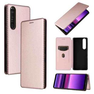 For Sony Xperia 1 III Carbon Fiber Texture Horizontal Flip TPU + PC + PU Leather Case with Card Slot(Pink)