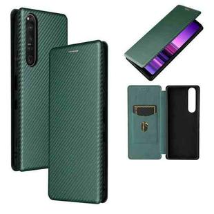 For Sony Xperia 1 III Carbon Fiber Texture Horizontal Flip TPU + PC + PU Leather Case with Card Slot(Green)