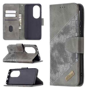 For Huawei P50 Pro Matching Color Crocodile Texture Horizontal Flip PU Leather Case with Wallet & Holder & Card Slots(Grey)