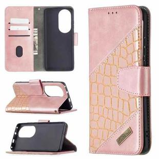 For Huawei P50 Pro Matching Color Crocodile Texture Horizontal Flip PU Leather Case with Wallet & Holder & Card Slots(Rose Gold)