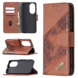 For Huawei P50 Matching Color Crocodile Texture Horizontal Flip PU Leather Case with Wallet & Holder & Card Slots(Brown)