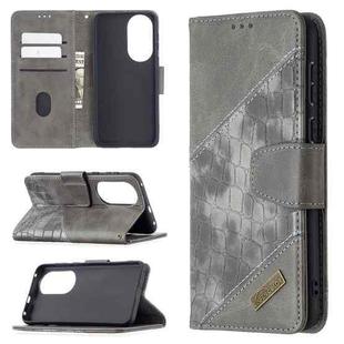 For Huawei P50 Matching Color Crocodile Texture Horizontal Flip PU Leather Case with Wallet & Holder & Card Slots(Grey)