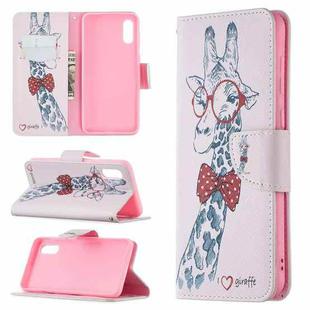 For Samsung Galaxy A02 / M02 Colored Drawing Pattern Horizontal Flip Leather Case with Holder & Card Slots & Wallet(Giraffe)
