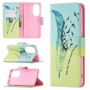 For Huawei P50 Colored Drawing Pattern Horizontal Flip Leather Case with Holder & Card Slots & Wallet(Feather)